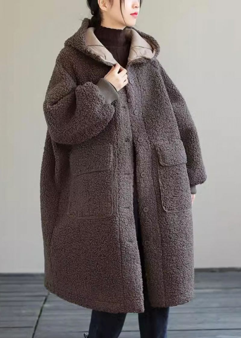 Kvinnor Blå Hooded Button Faux Fur Winter Coat - Dunjackor för kvinnor