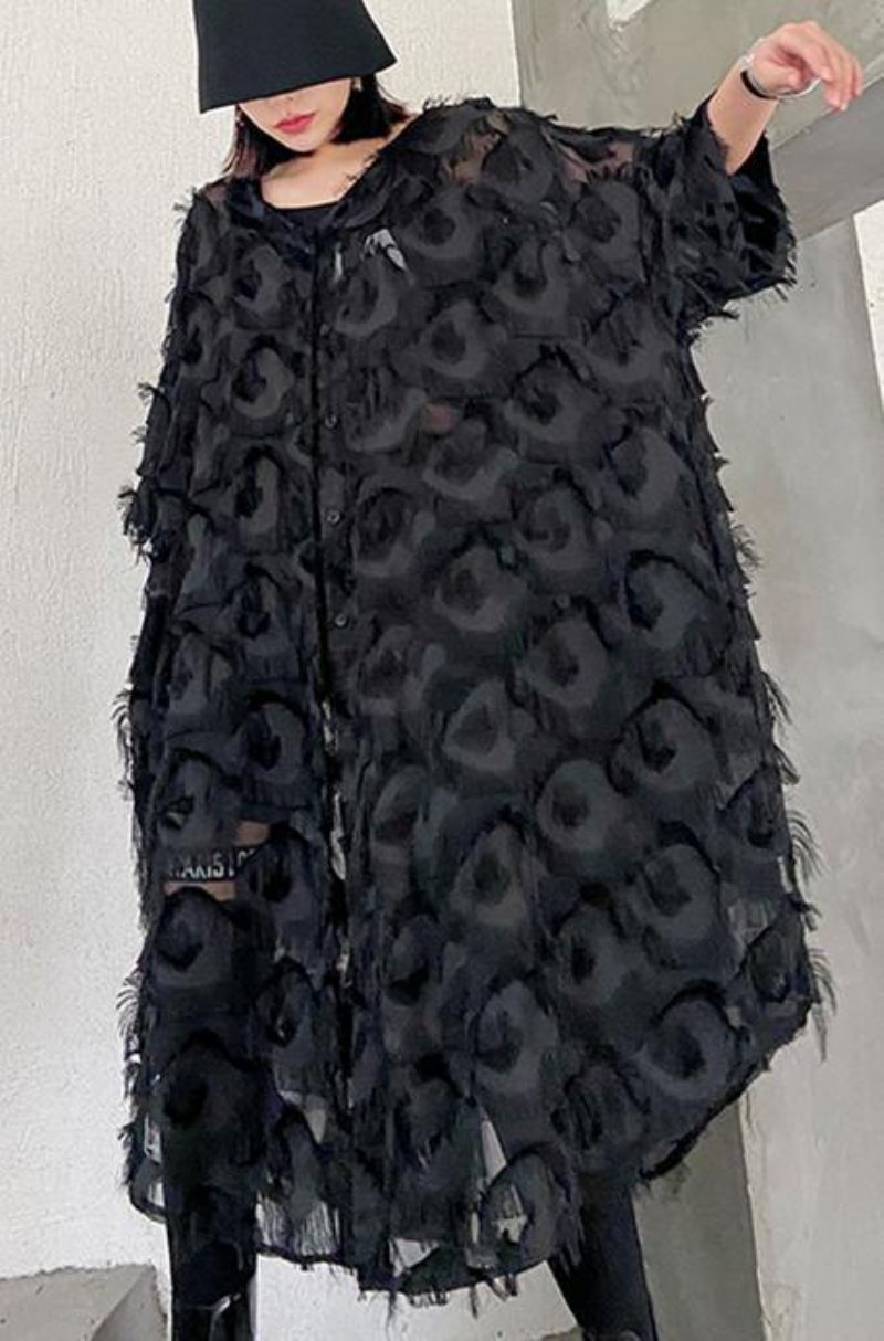 Kvinnor Black Feather Big Size Dress New V-spring Summer - Koftor för kvinnor