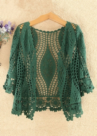 Kvinnor Blackish Green Solid Hollow Out Cotton Stickad Cardigan Summer