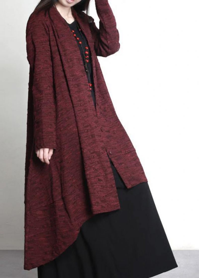 Kvinnor Burgundy Jacquard Plus Size Kläder Stor Fåll Ytterkläder