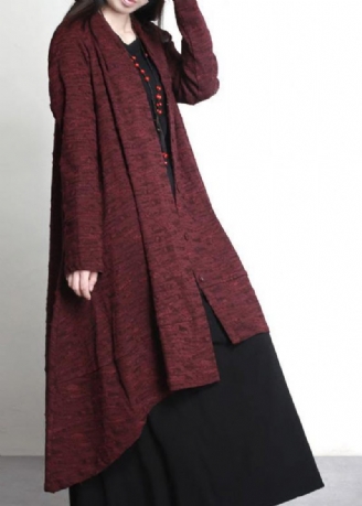 Kvinnor Burgundy Jacquard Plus Size Kläder Stor Fåll Ytterkläder