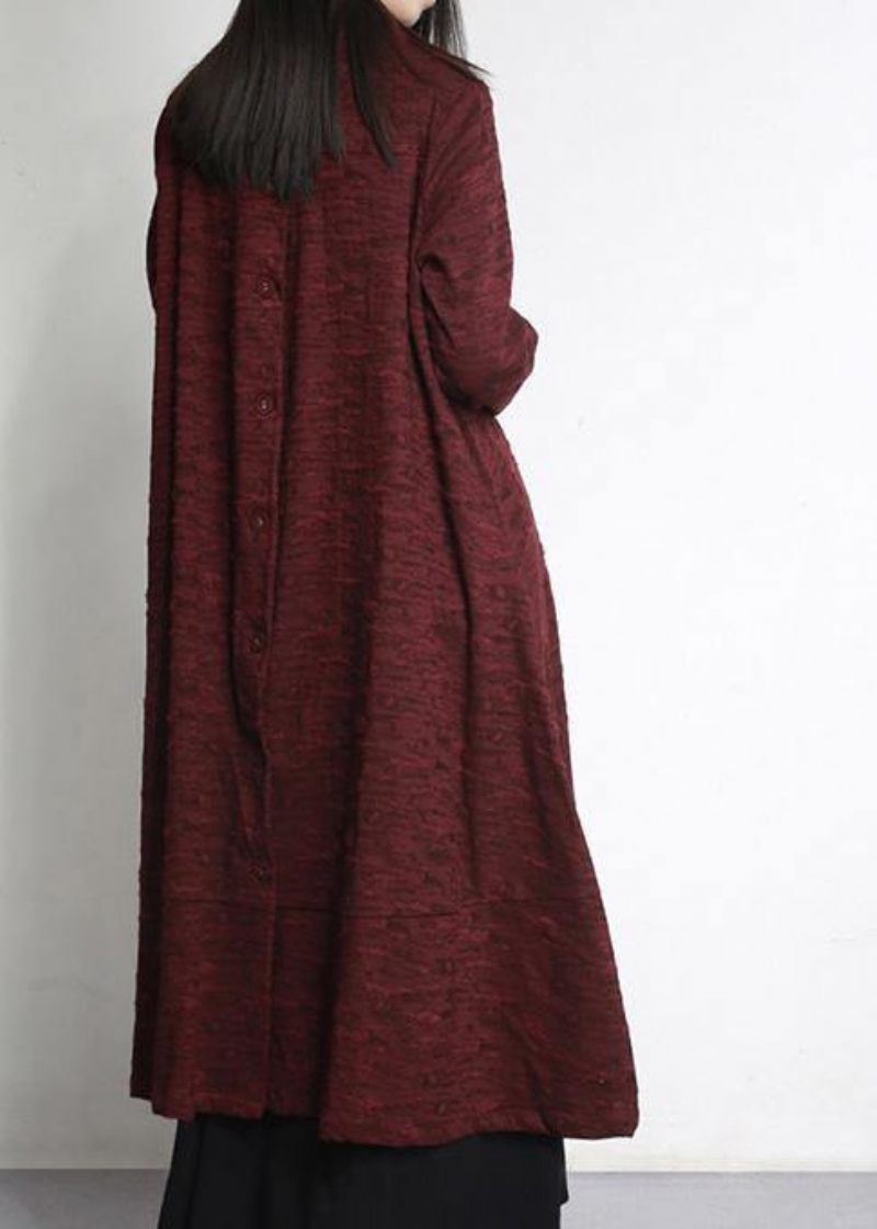 Kvinnor Burgundy Jacquard Plus Size Kläder Stor Fåll Ytterkläder - Vinröd