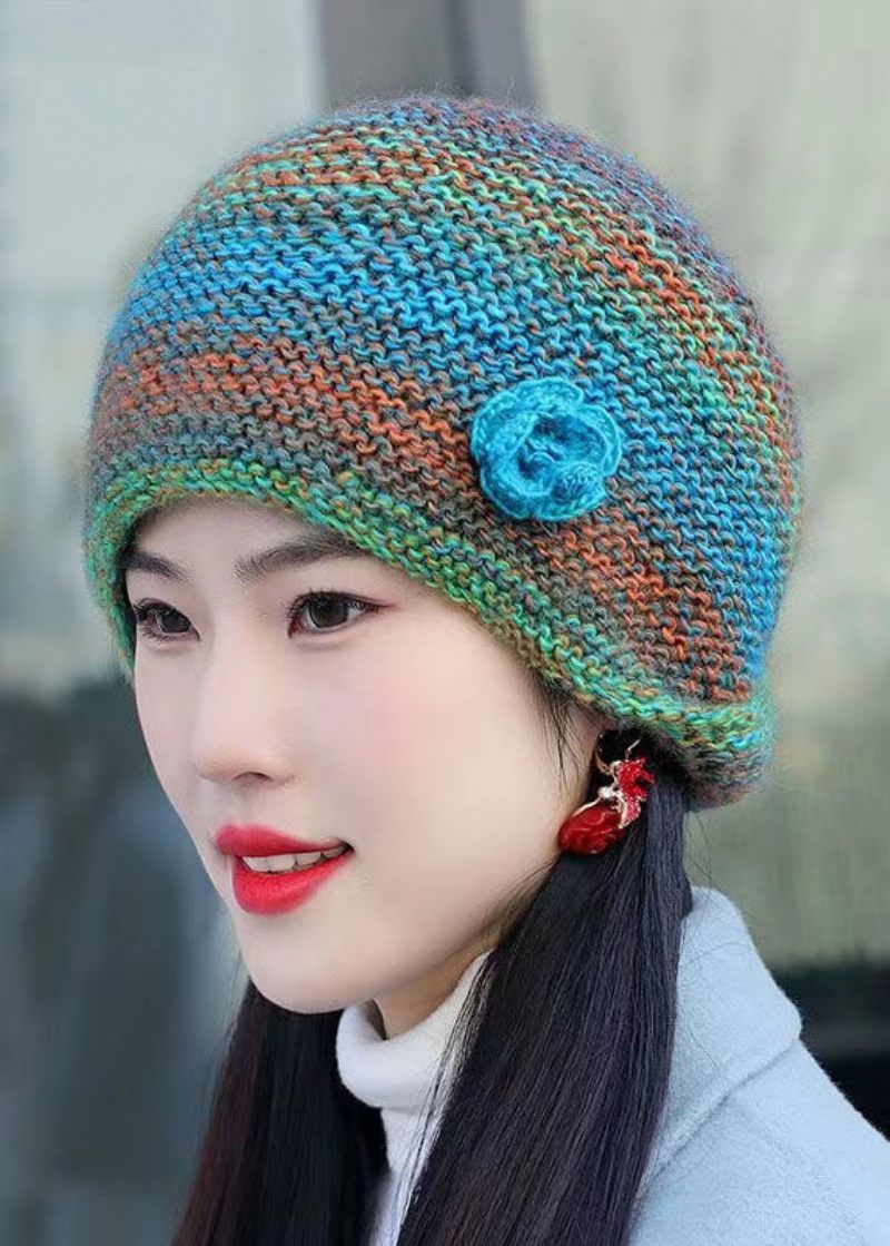 Kvinnor Handgjorda Peacock Blue Woolen Stickad Bonnie Hat