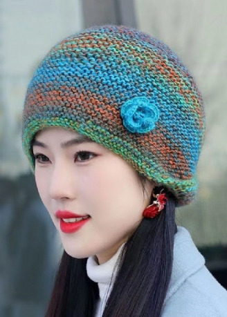 Kvinnor Handgjorda Peacock Blue Woolen Stickad Bonnie Hat