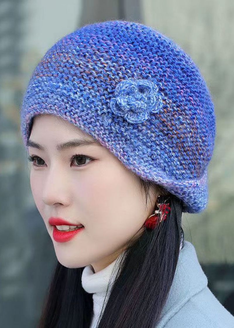 Kvinnor Handgjorda Peacock Blue Woolen Stickad Bonnie Hat - Ullrockar för kvinnor