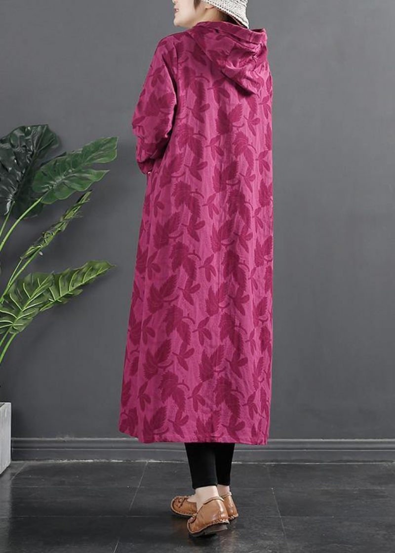 Kvinnor Hooded Chinese Button Rose Jacquard Robes Klänning - Grön