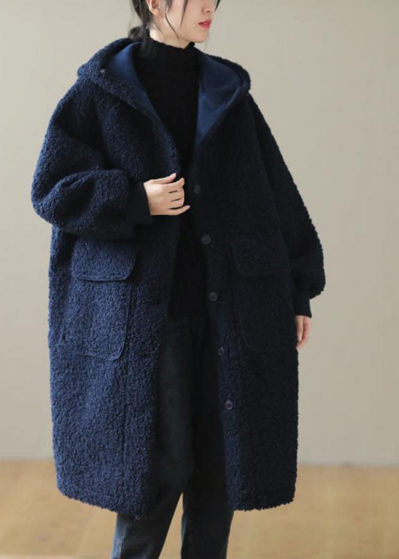 Kvinnor Kaffe Hooded Button Faux Fur Winter Coat - Dunjackor för kvinnor