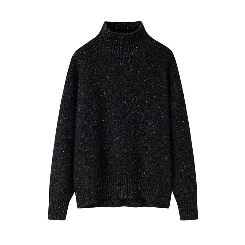 Kvinnor Kashmir Tjocka Svarta Pullovers Mock Neck Tröja - Svart