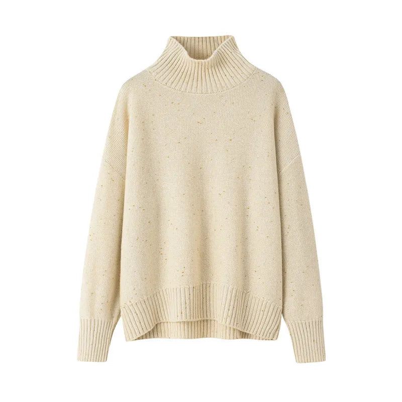 Kvinnor Kashmir Tjocka Svarta Pullovers Mock Neck Tröja - Svart