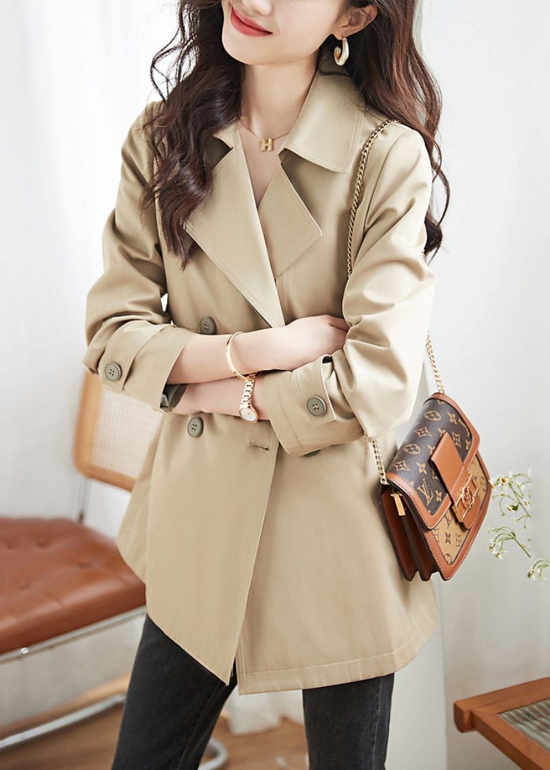 Kvinnor Khaki Dubbla Bröstfickor Patchwork Bomull Trench Coats Höst - Trenchcoats för kvinnor