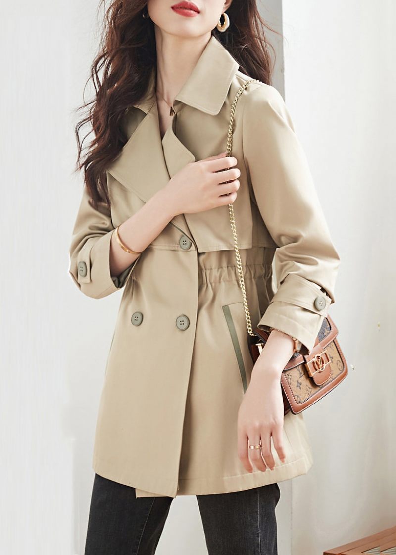 Kvinnor Khaki Dubbla Bröstfickor Patchwork Bomull Trench Coats Höst - Trenchcoats för kvinnor