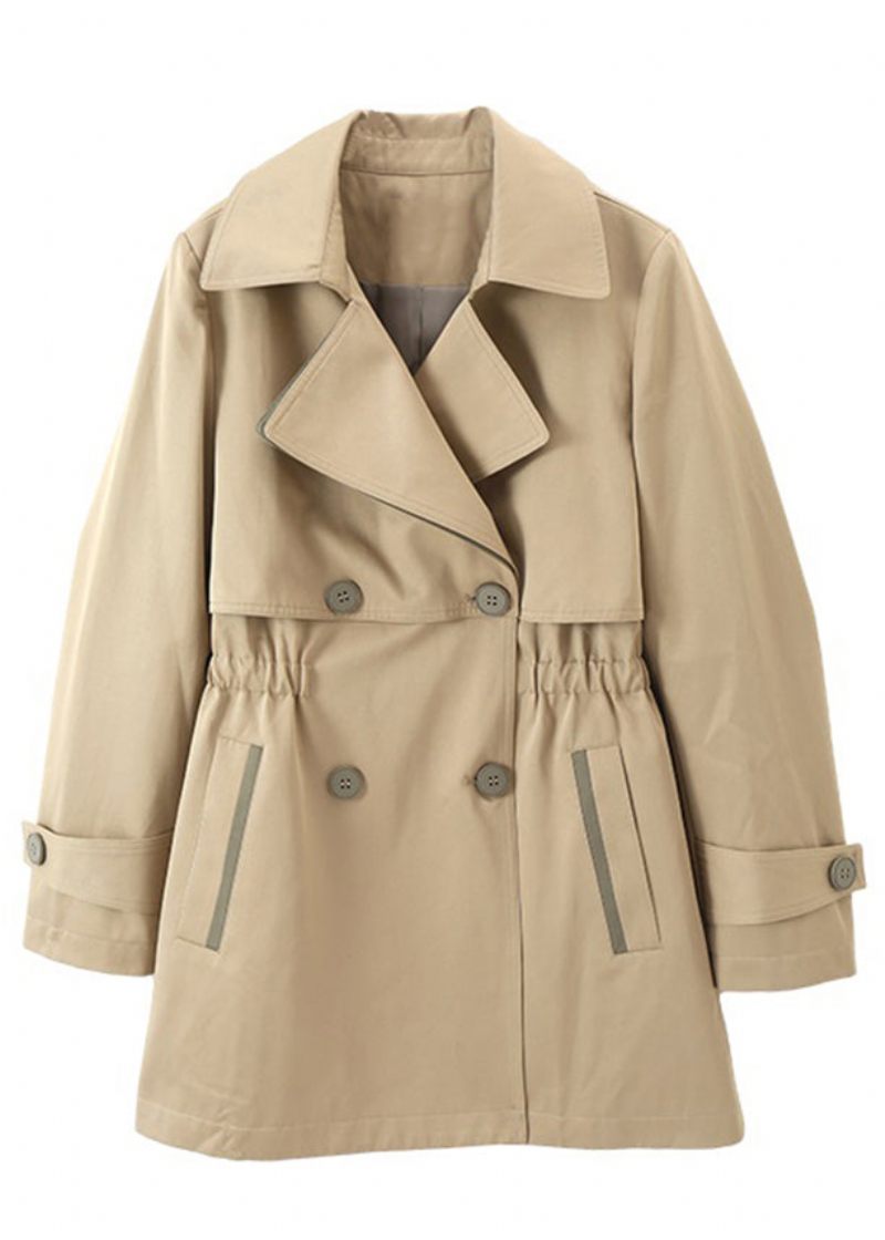 Kvinnor Khaki Dubbla Bröstfickor Patchwork Bomull Trench Coats Höst - Trenchcoats för kvinnor