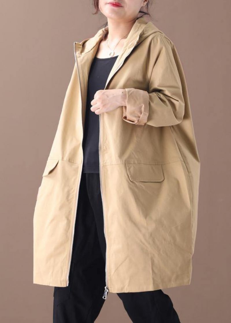 Kvinnor Khaki Fashion Trenchcoat Work Huva Med Dragkedja Höstkappa - Trenchcoats för kvinnor