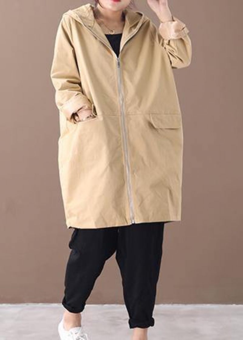 Kvinnor Khaki Fashion Trenchcoat Work Huva Med Dragkedja Höstkappa - Trenchcoats för kvinnor