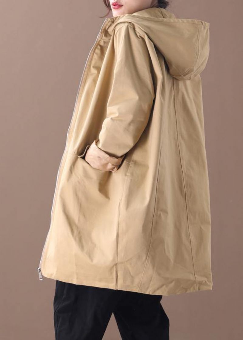 Kvinnor Khaki Fashion Trenchcoat Work Huva Med Dragkedja Höstkappa - Trenchcoats för kvinnor