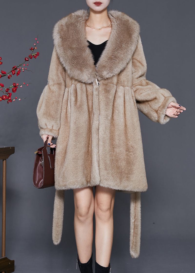 Kvinnor Khaki Oversized Varm Fuzzy Fur Fluffy Coats Vinter - Vinterkappor för kvinnor