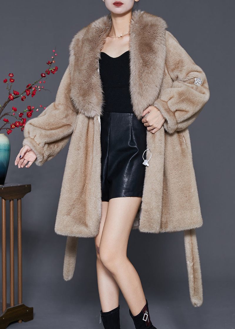 Kvinnor Khaki Oversized Varm Fuzzy Fur Fluffy Coats Vinter - Vinterkappor för kvinnor