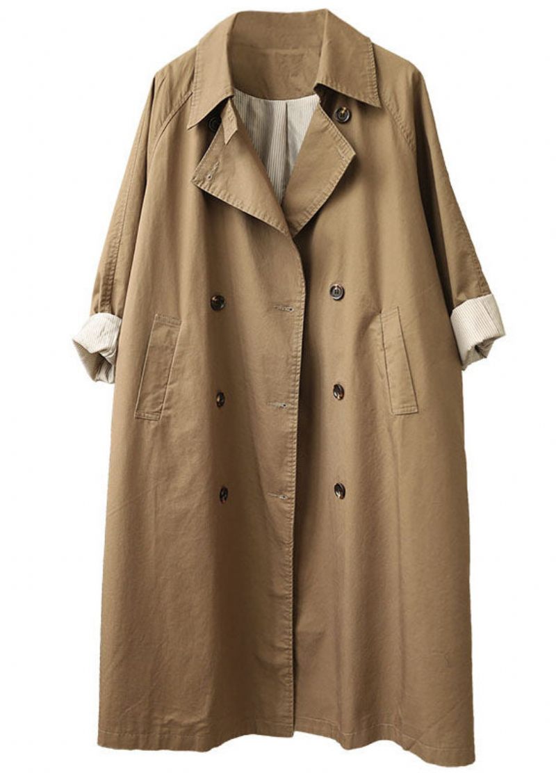 Kvinnor Khaki Peterpan Krage Fickor Knapp Fall Långärmad Trench - Trenchcoats för kvinnor