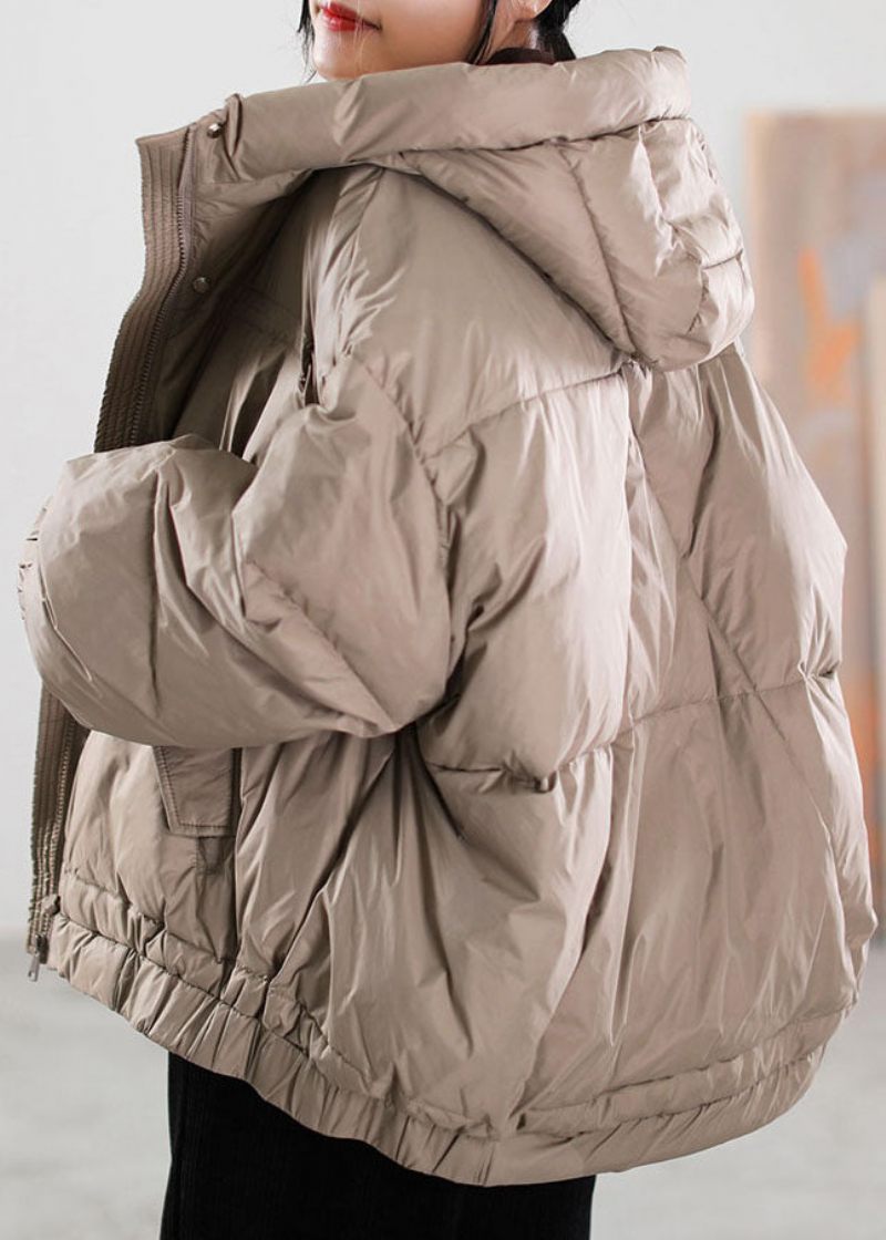 Kvinnor Khaki Zip Up Dragsko Duck Down Puffer Jacka Vinter - Dunjackor för kvinnor