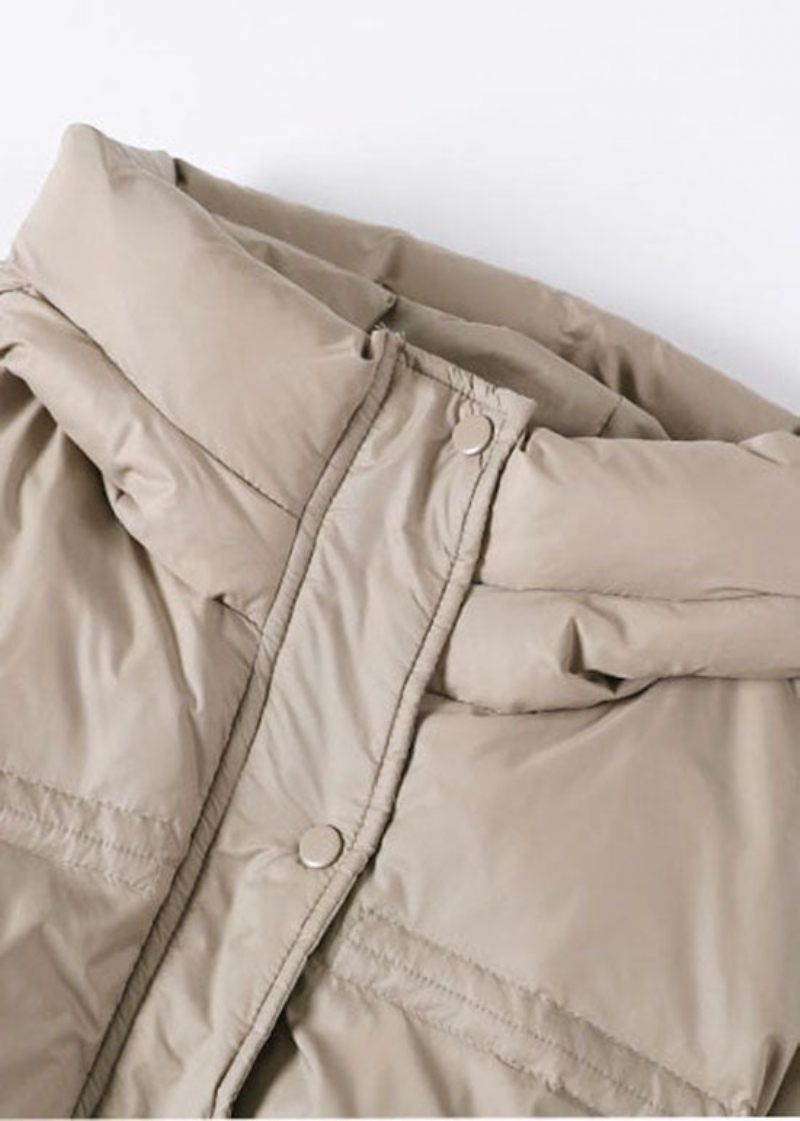 Kvinnor Khaki Zip Up Dragsko Duck Down Puffer Jacka Vinter - Dunjackor för kvinnor