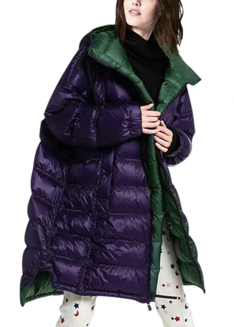 Kvinnor Lila Hooded Dragkedja Duck Down Puffer Coat Vinter - Dunjackor för kvinnor