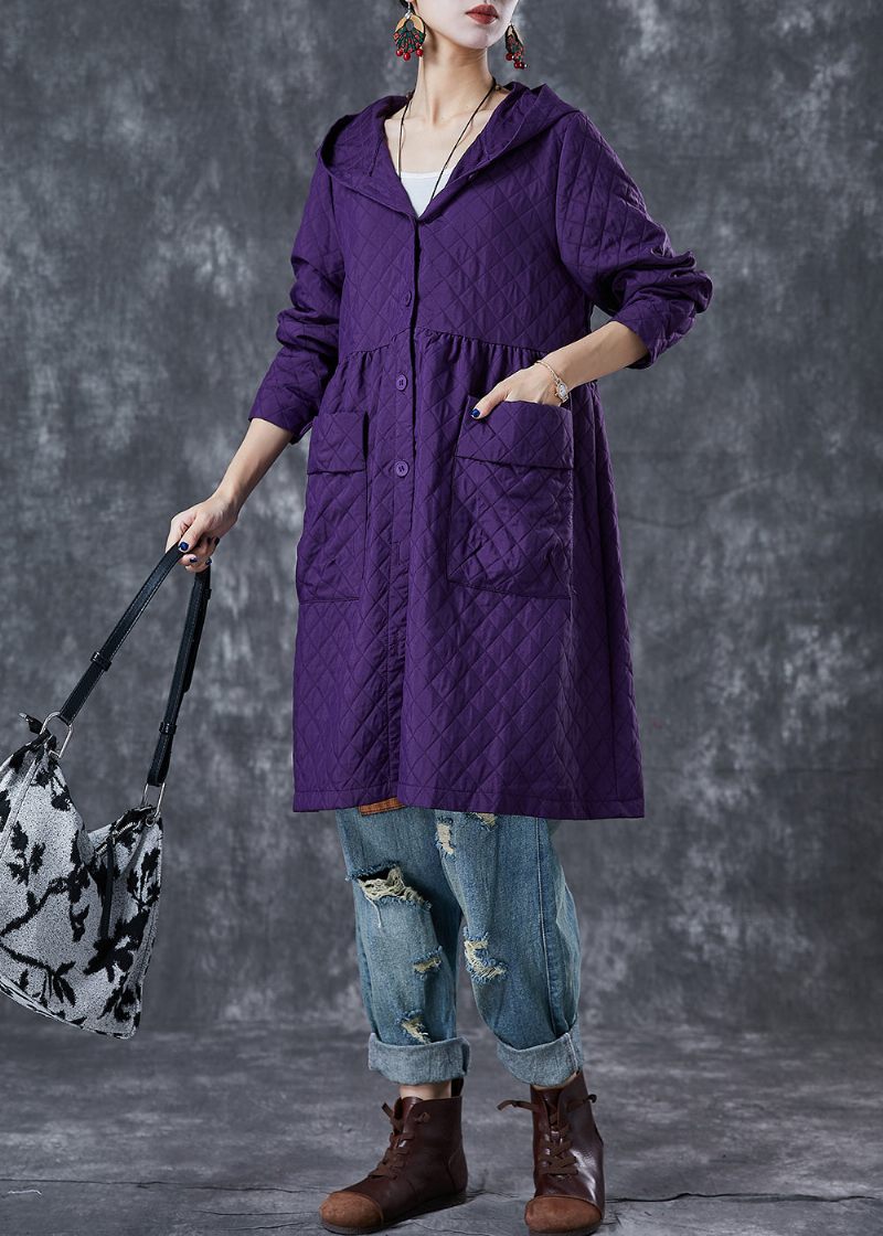 Kvinnor Lila Hooded Fickor Bomull Tench Coats Fall - Trenchcoats för kvinnor