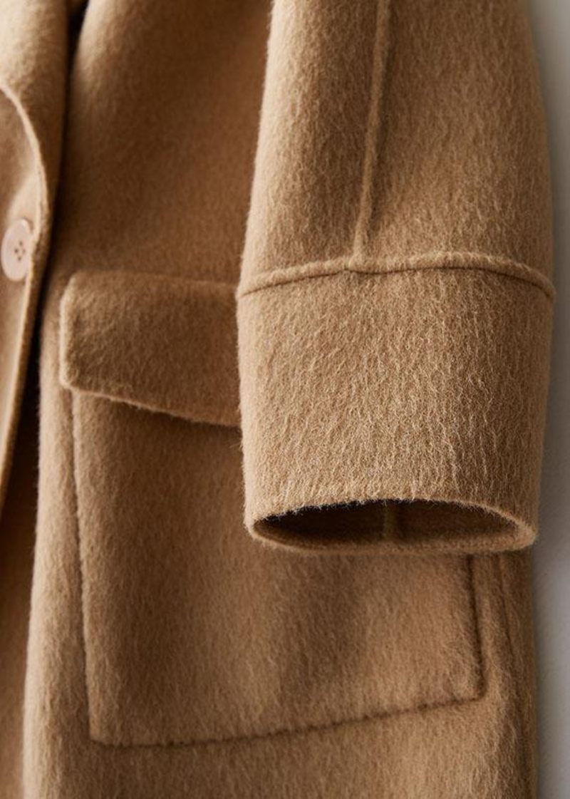 Kvinnor Löst Sittande Vinterjackor Stora Fickor Damrockar Beige Ullrock - Trenchcoats för kvinnor