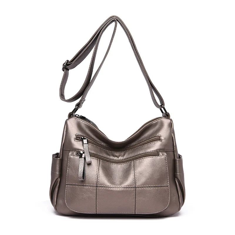 Kvinnor Messenger Bag Läder Axelväska Casual Square Mom Bag Kvinnliga Crossbody-väskor - Röd