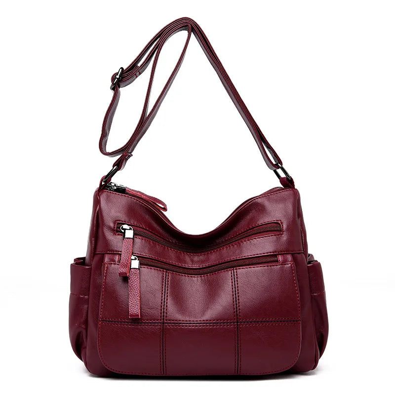 Kvinnor Messenger Bag Läder Axelväska Casual Square Mom Bag Kvinnliga Crossbody-väskor - Röd