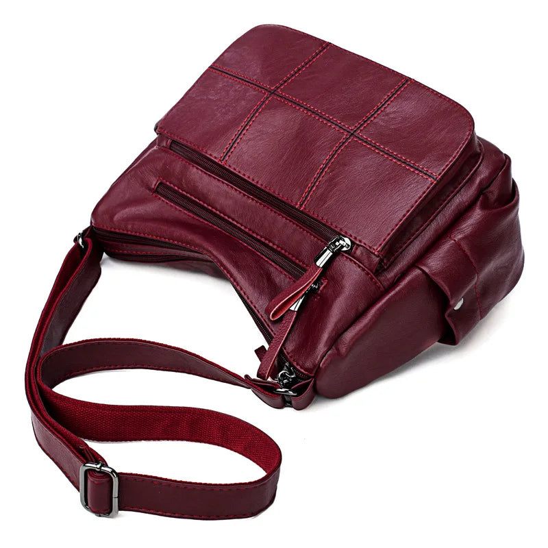 Kvinnor Messenger Bag Läder Axelväska Casual Square Mom Bag Kvinnliga Crossbody-väskor - Röd