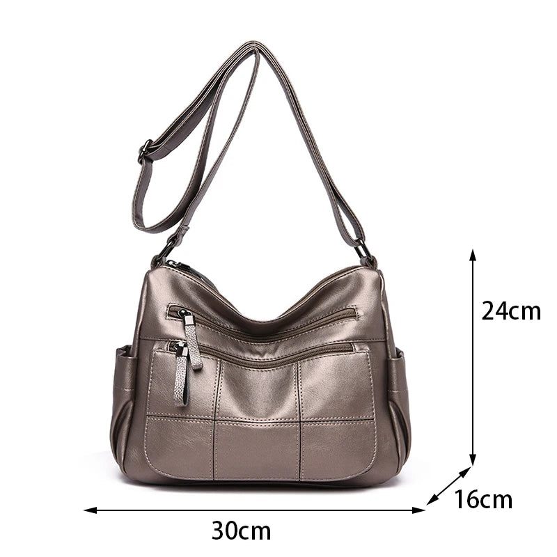 Kvinnor Messenger Bag Läder Axelväska Casual Square Mom Bag Kvinnliga Crossbody-väskor - Röd