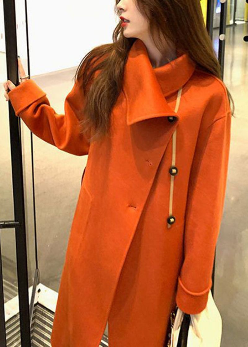 Kvinnor Orange Asymmetrisk Tie Midja Woolen Trench Fall - Ullrockar för kvinnor