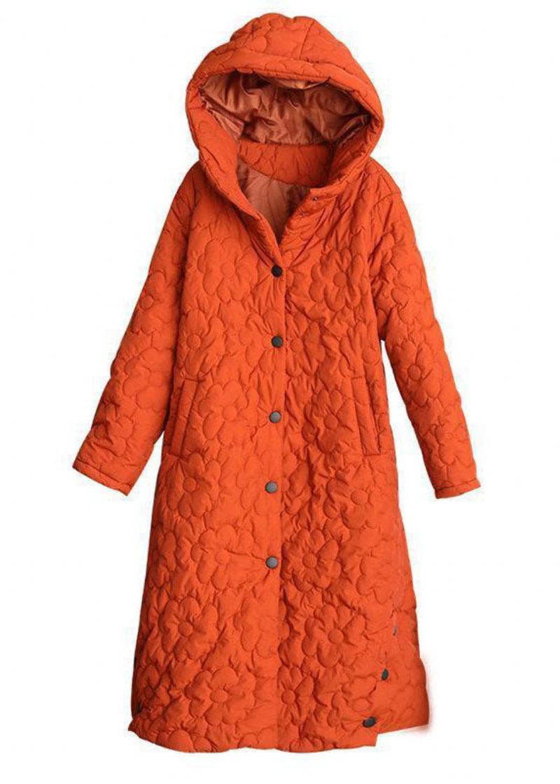 Kvinnor Orange Hooded Enfärgad Fin Bomullsfylld Puffers Jackor Winter - Dunjackor för kvinnor