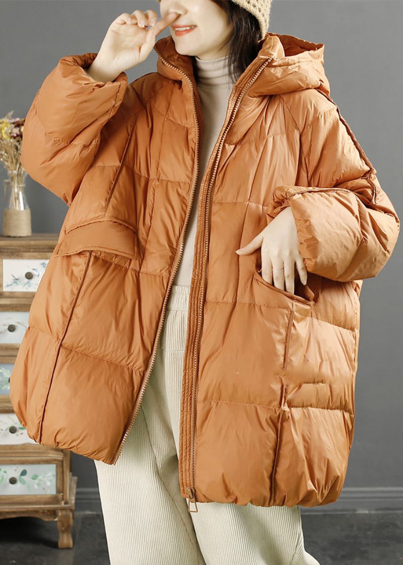 Kvinnor Orange Hooded Oversized Duck Dunjacka Vinter - Dunjackor för kvinnor