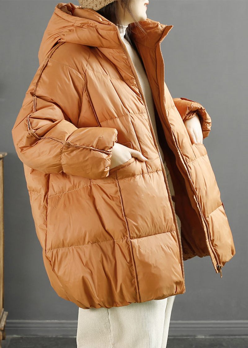 Kvinnor Orange Hooded Oversized Duck Dunjacka Vinter - Dunjackor för kvinnor