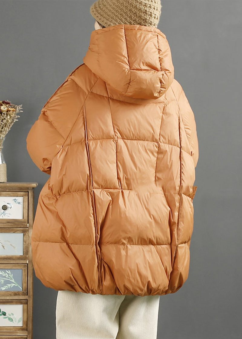 Kvinnor Orange Hooded Oversized Duck Dunjacka Vinter - Dunjackor för kvinnor