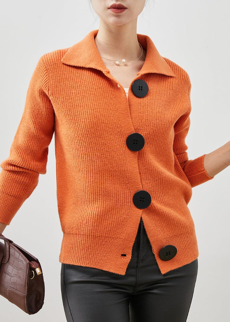 Kvinnor Orange Peter Pan Krage Button Down Sticka Cardigans Spring - Koftor för kvinnor