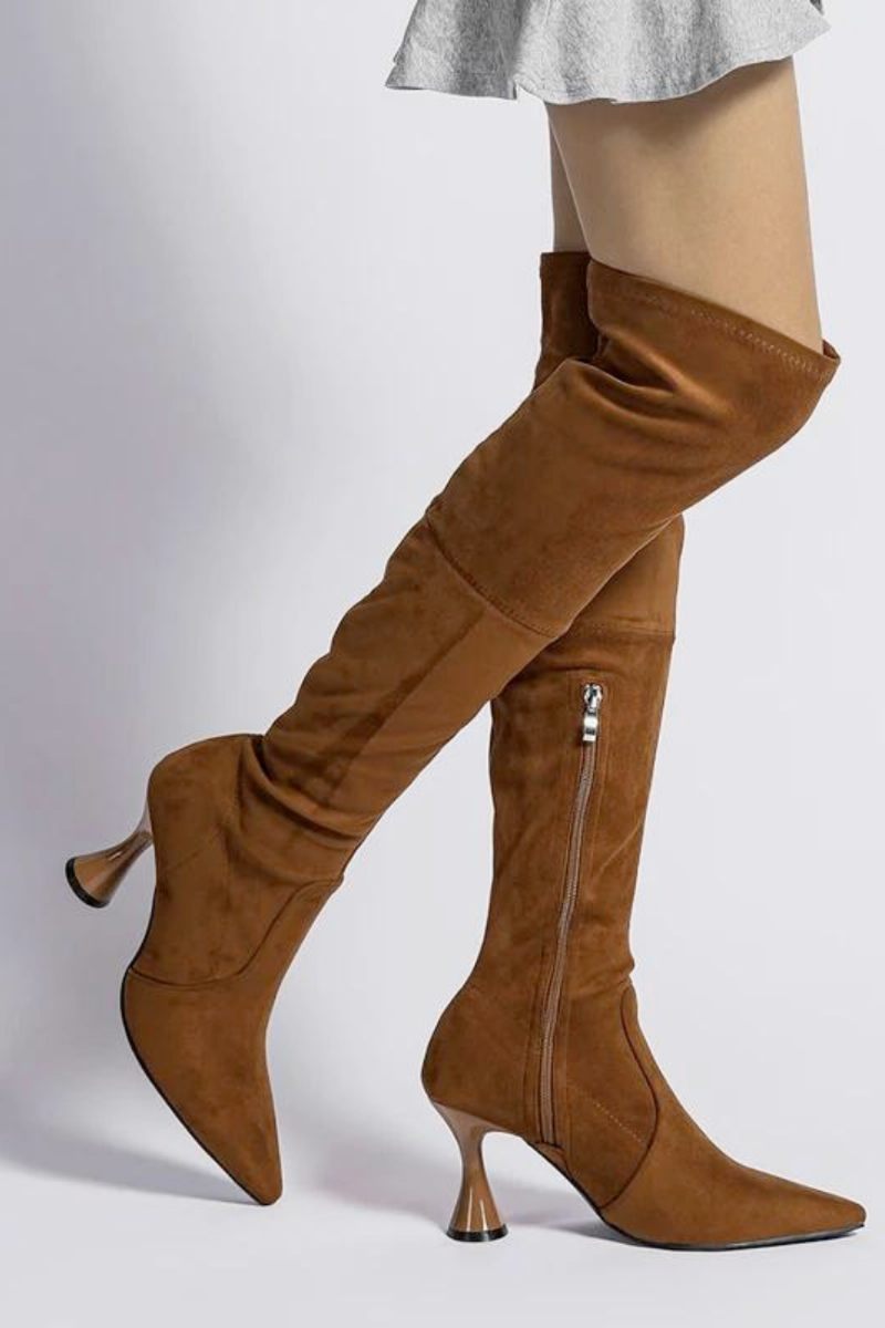 Kvinnor Over The Knee Boots Vinter Mocka Spetsad Tå Elastiska Slim High Heel