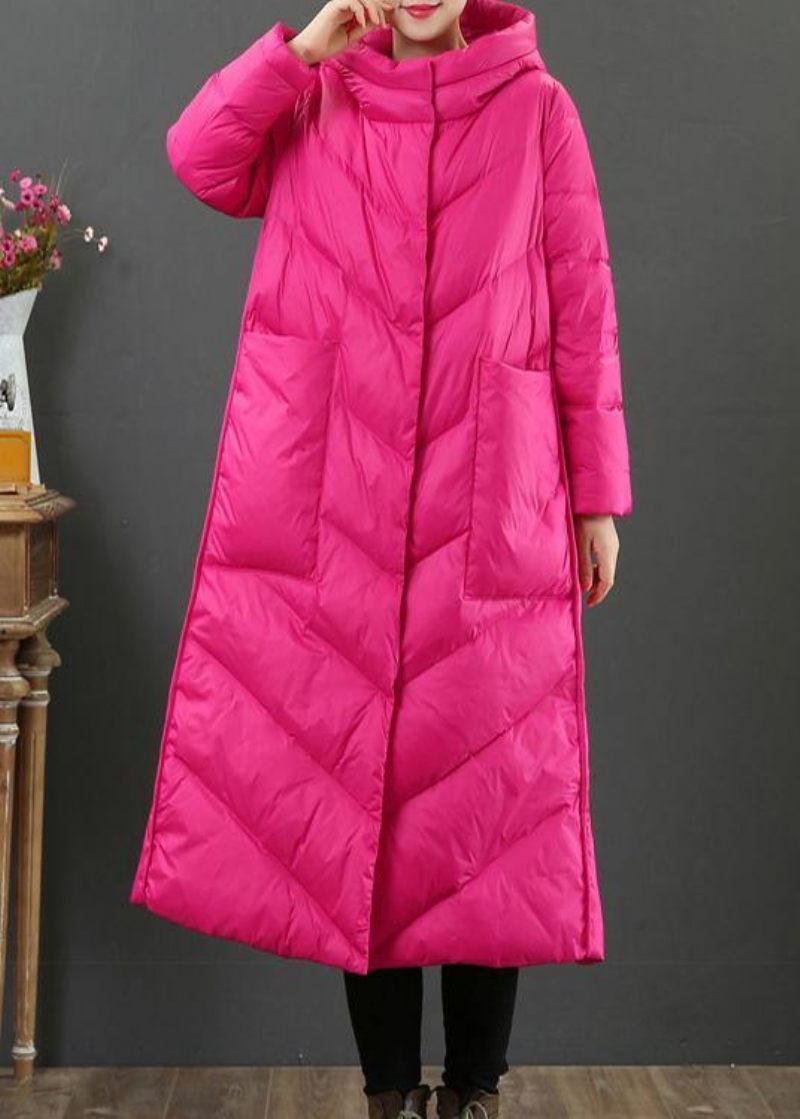 Kvinnor Oversize Trenchcoat Vinterrock Rosé Huva Fickor Yllerock - Rosa