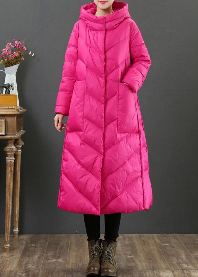 Kvinnor Oversize Trenchcoat Vinterrock Rosé Huva Fickor Yllerock - Rosa