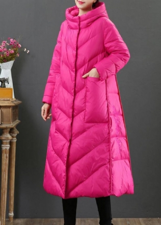 Kvinnor Oversize Trenchcoat Vinterrock Rosé Huva Fickor Yllerock