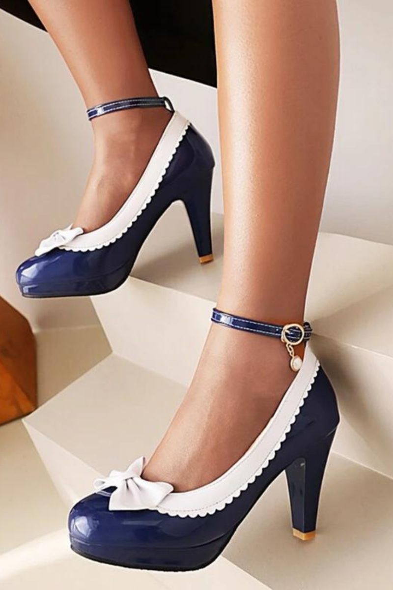 Kvinnor Platform Pumps Rund Toe Höga Klackar Spänne Strap Svart Spring