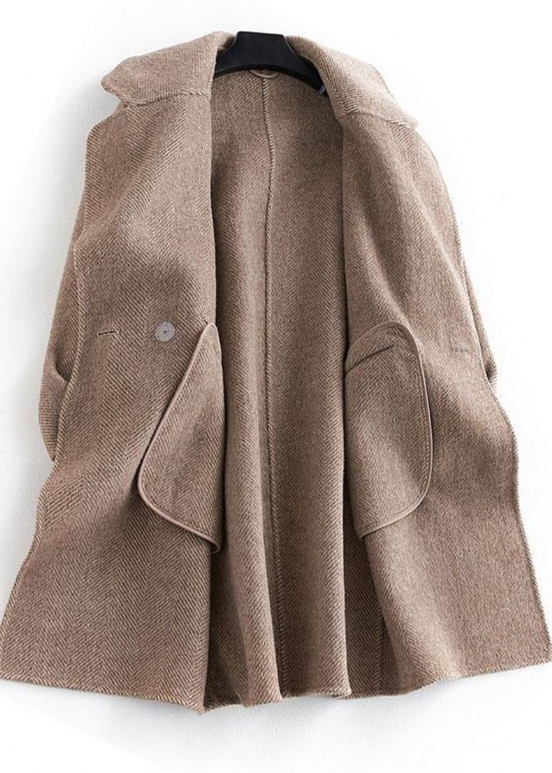 Kvinnor Plus Size Fickor Ytterkläder Khaki Naggad Yllerock - Trenchcoats för kvinnor