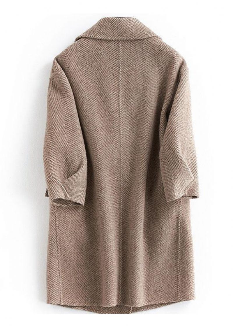 Kvinnor Plus Size Fickor Ytterkläder Khaki Naggad Yllerock - Trenchcoats för kvinnor