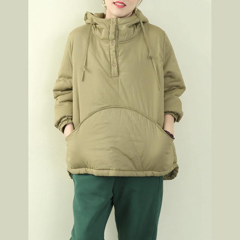 Kvinnor Plus Size Jackor Ytterkläder Ljusgrön Parkas Med Dragsko Med Huva - Svart