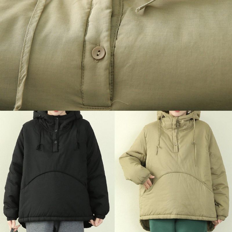 Kvinnor Plus Size Jackor Ytterkläder Ljusgrön Parkas Med Dragsko Med Huva - Svart