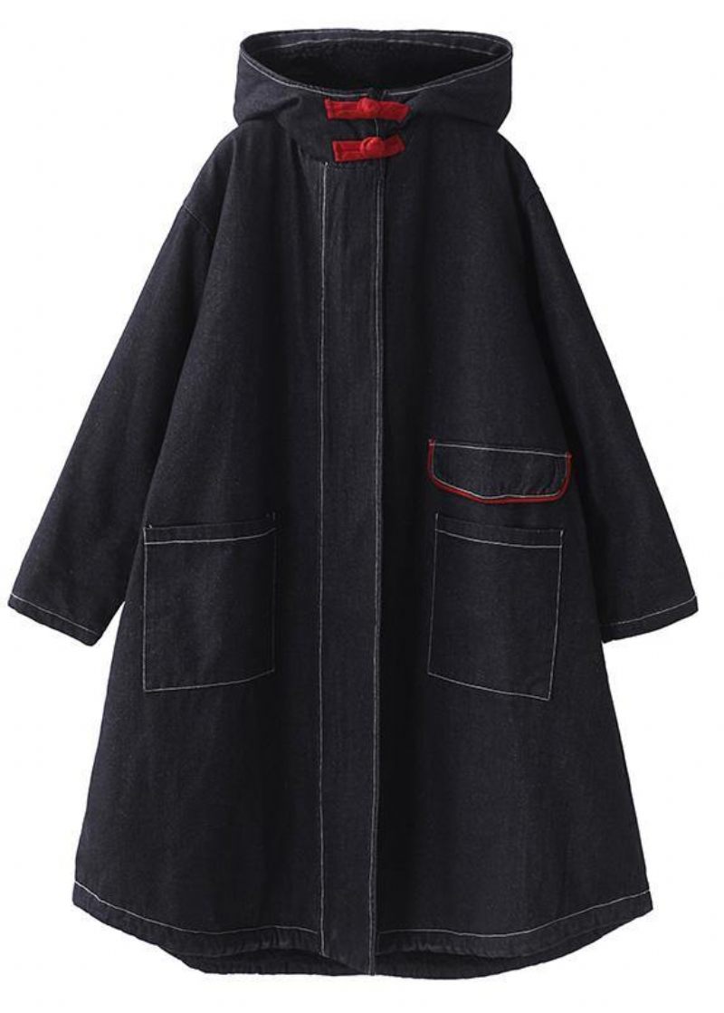 Kvinnor Plus Size Kläder Jackor Kappor Huva Överrock Denim Svart Två Fickor Parkas För - Dunjackor för kvinnor