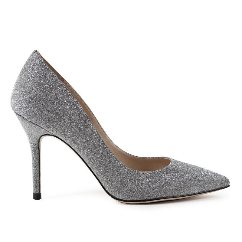 Kvinnor Silver Bröllop Pumps Solid Högklackat Dam Handgjorda Skor Spetsad Tå Satin Tunn Klack - 9 Cm - Blå