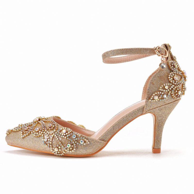 Kvinnor Skor Bröllop Bridal Glitter Fetisch Stiletto Rhinestone Guld Pumps - Guld