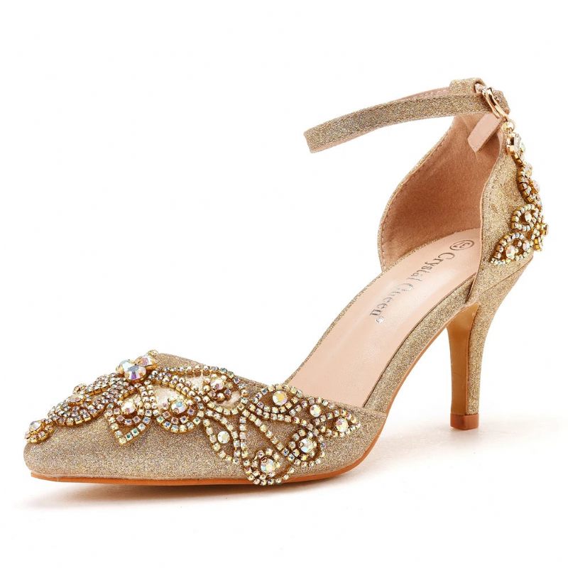 Kvinnor Skor Bröllop Bridal Glitter Fetisch Stiletto Rhinestone Guld Pumps - Guld